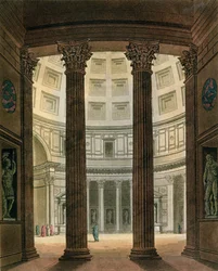 Innenansicht des Pantheon in Rom, aus Le Costume Ancien et Moderne von Jules Ferrario, graviert von G. Castellini, veröffentlicht ca. 1820er-30er Jahre